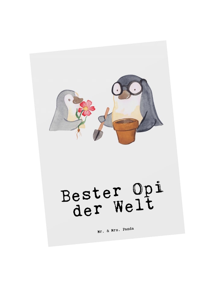 Postkarte Pinguin Bester Opi der Welt mit Spruch in Weiß