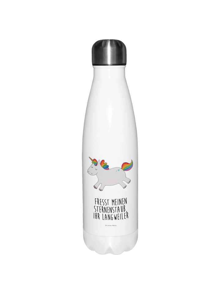 Thermoskanne Einhorn Happy mit Spruch in Weiß