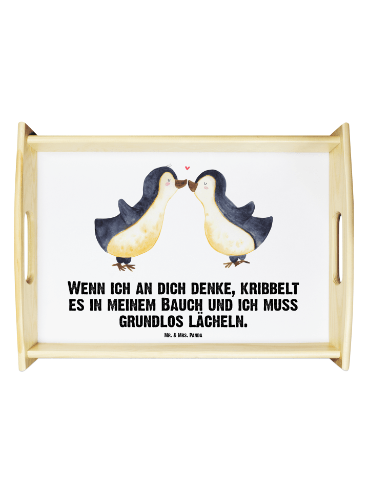 Tablett Pinguine Kuss mit Spruch in Weiß