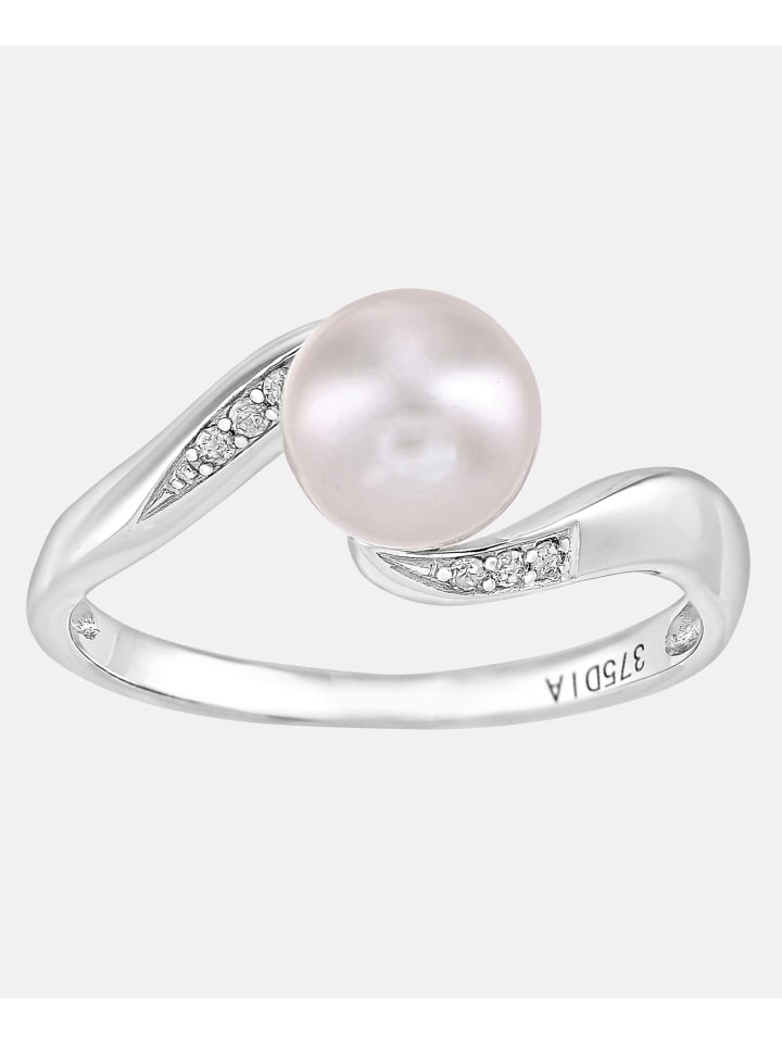 Ring aus 375 Weißgold mit 0.04 Karat Diamant mit Perle