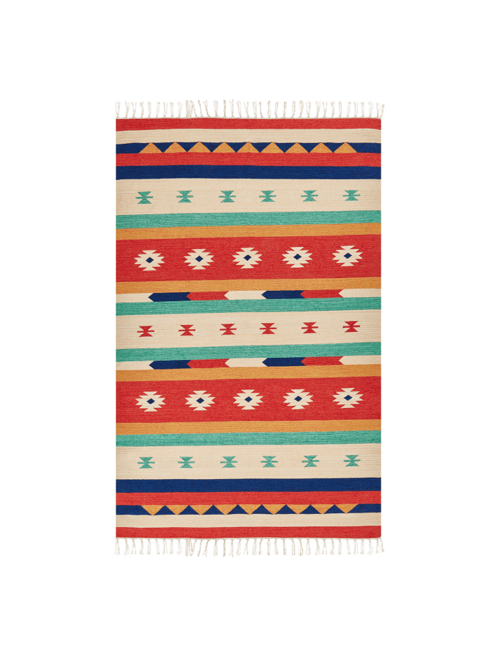 Kelim MARGARA in Bunt/Rot/Beige - (W) 140 x (L) 200 cm