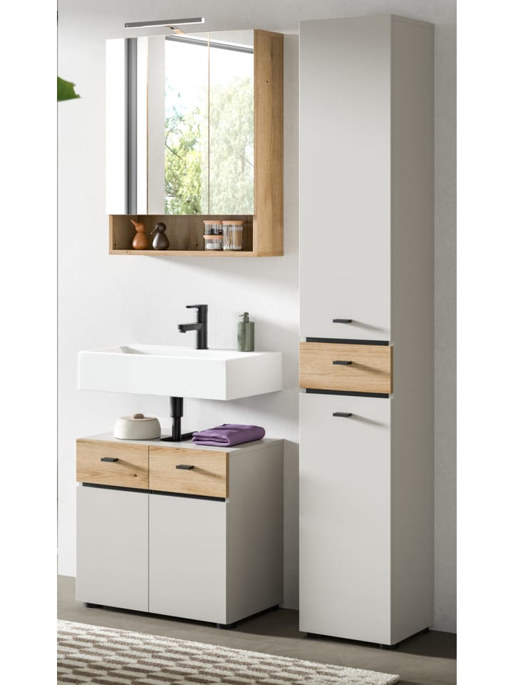 Badmöbel-Set Kaschmir, Evoke Eiche 3-teilig 107 cm, Komplettset viel Stauraum