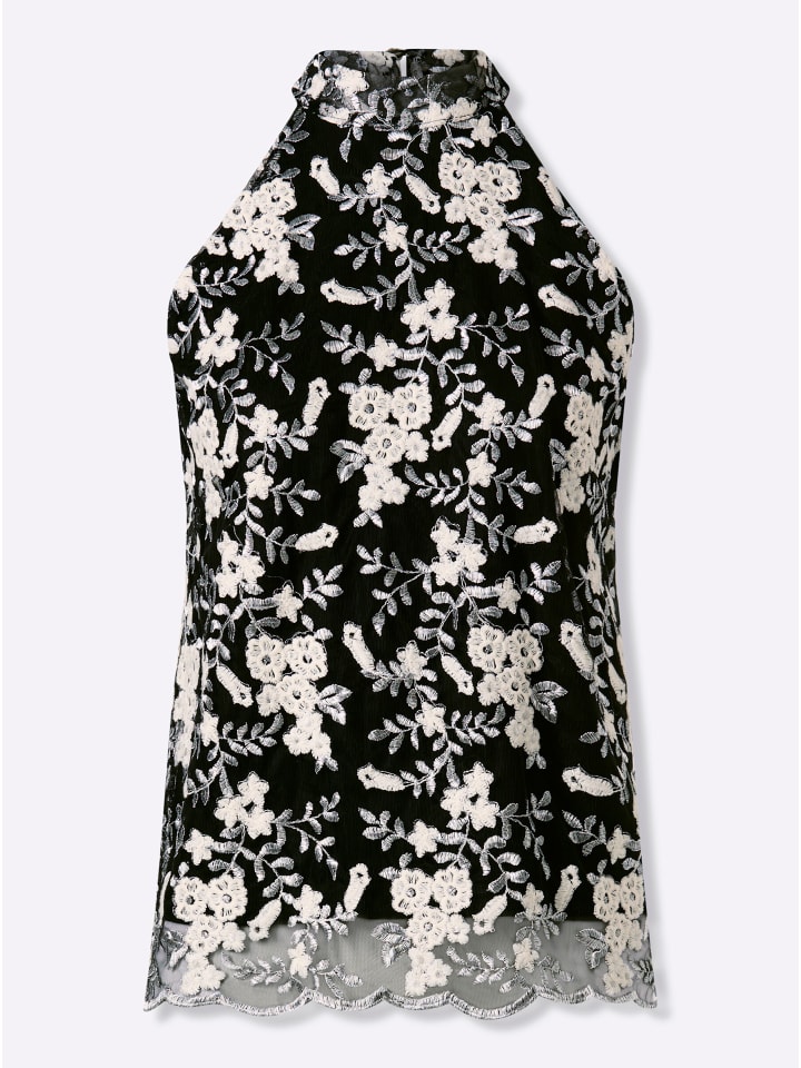 Shirttop in schwarz-silberfarben-gemustert