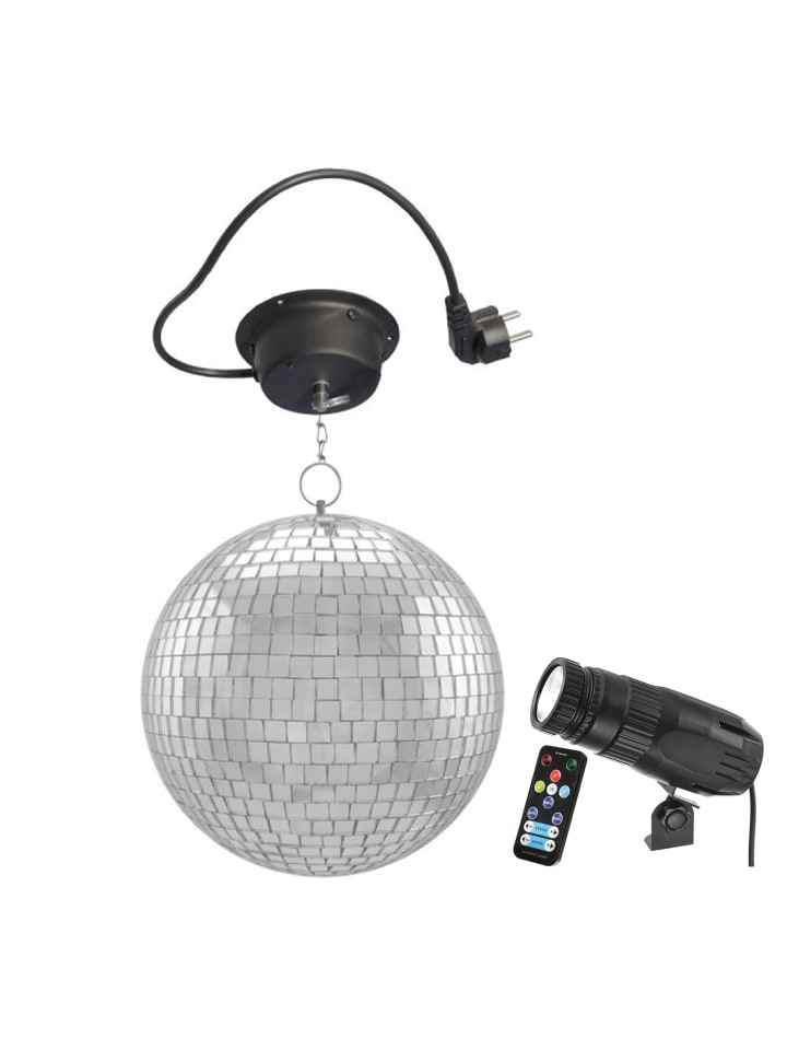 Spiegelkugel Discokugel Komplettset D: 20cm mit Motor und RGB Pinspot