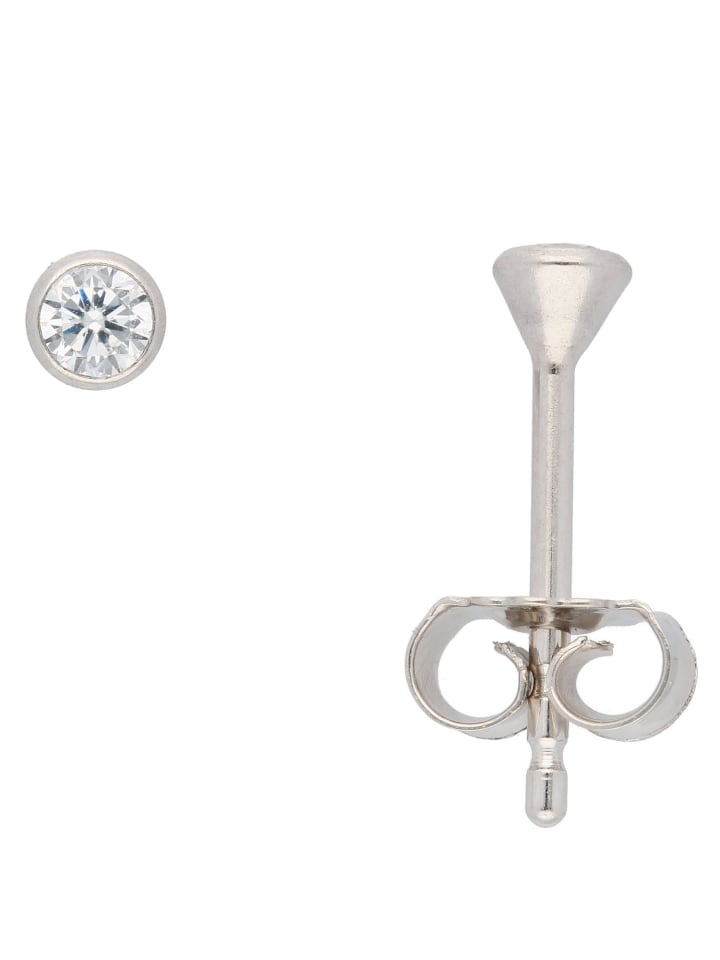 585 Weißgold Ohrringe / Ohrstecker mit Zirkonia Ø 3 mm in silber