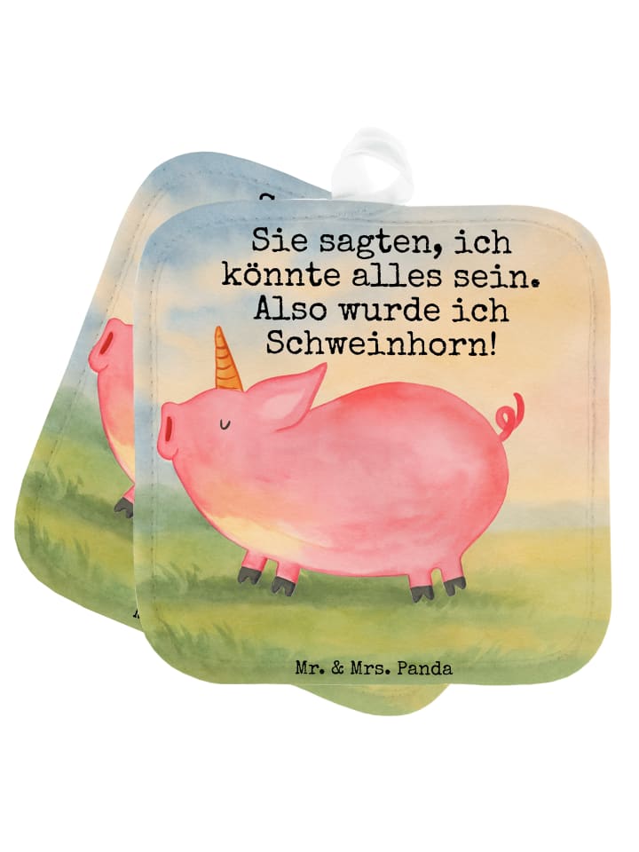 Topflappen Einhorn Schwein Design mit Spruch in Weiß