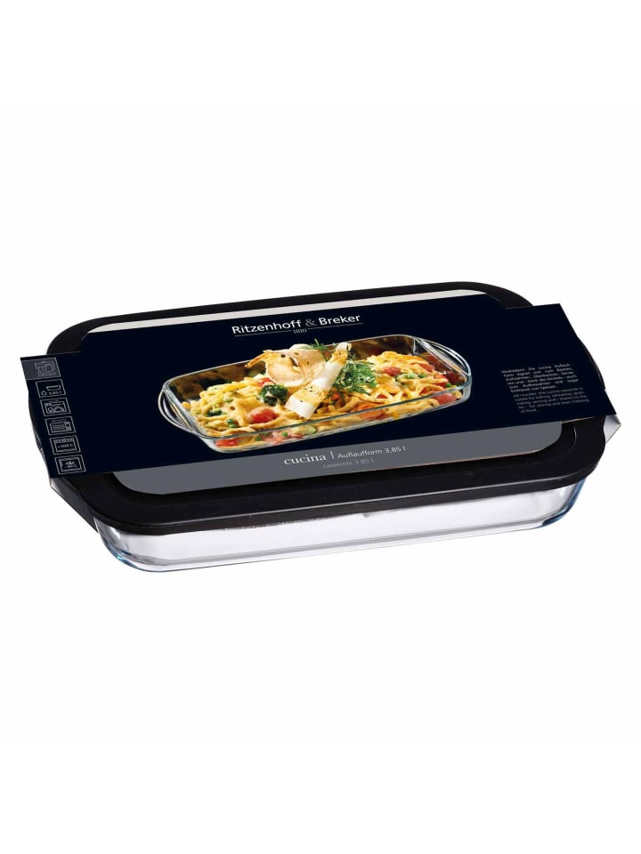 Auflaufform mit Frischhaltedeckel Cucina in Schwarz 3,85 Liter