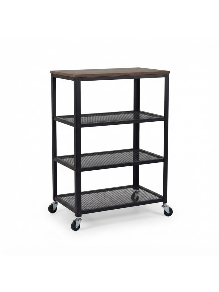 Rollwagen in Schwarz/ Braun - (B)60 x (H)85 x (T)40 cm