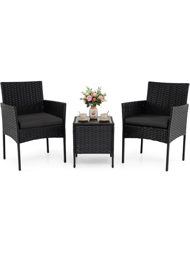3 tlg. Polyrattan Gartenmöbel Set in Schwarz