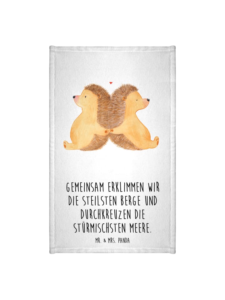 Handtuch Igel händchenhaltend mit Spruch in Weiß