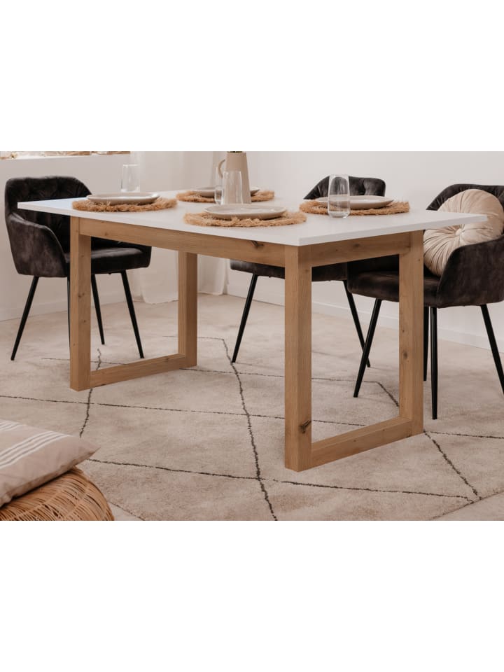 Esstisch weiß, Eiche Artisan 160/200 x 90cm, Küchentisch ausziehbar