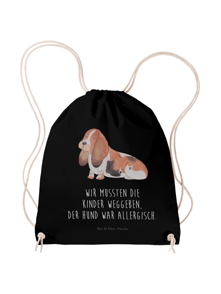 Sportbeutel Hund Basset Hound mit Spruch in Schwarz