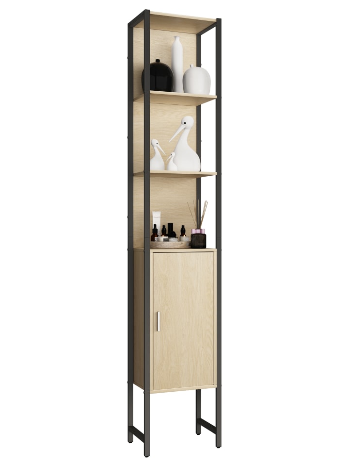 Holz Metall Badmöbel Badschrank Hochschrank Edino in Honig-Eiche
