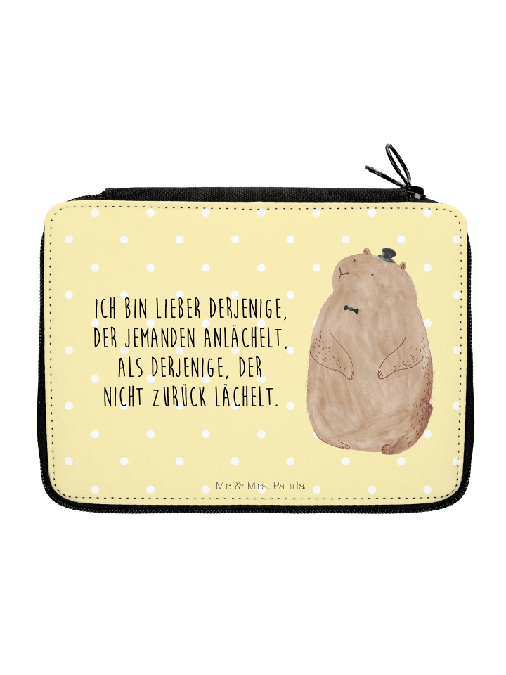 Federtasche Murmeltier mit Spruch in Gelb Pastell