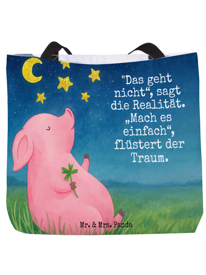 Tote Bag Schwein Glück Design mit Spruch in Weiß