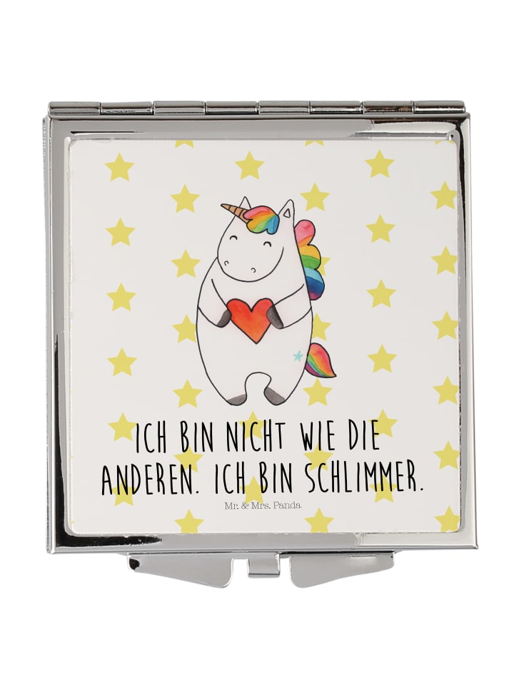 Schminkspiegel klein Einhorn Herz mit Spruch in Weiß