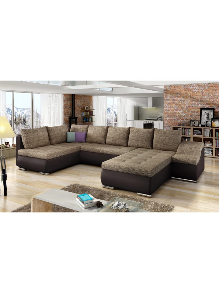 Gio Recamiere Rechts in Beige - (L) 190 x (B) 351 x (H) 82 cm