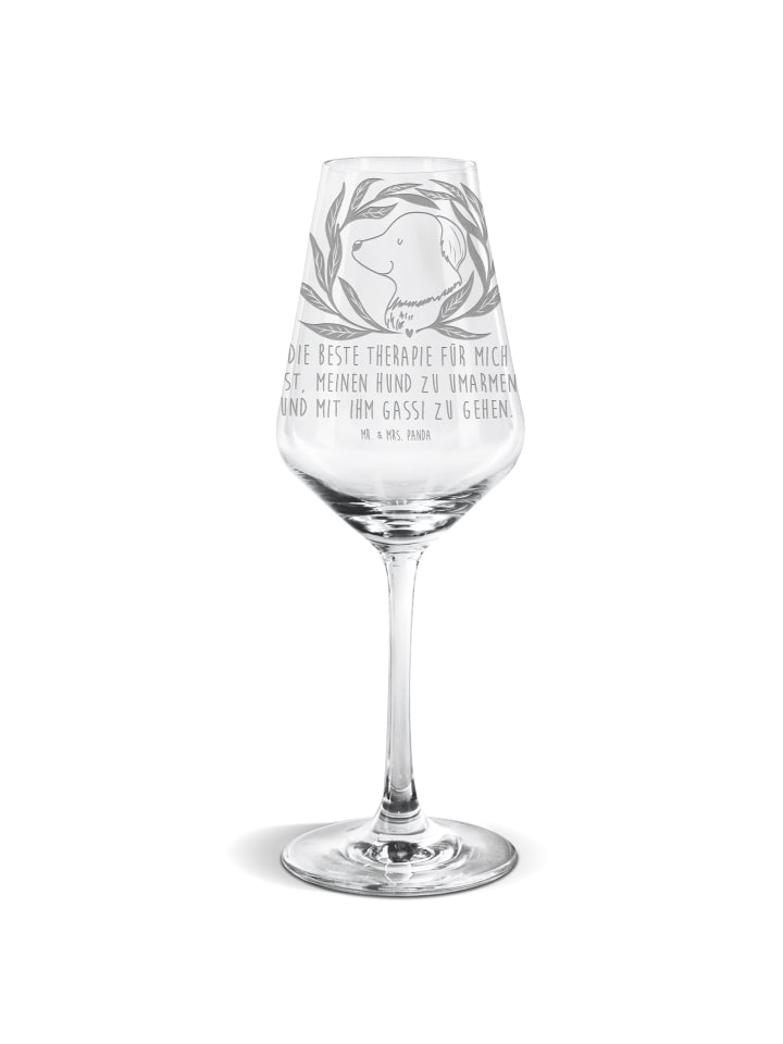 Weinglas Hund Blumen mit Spruch in Transparent