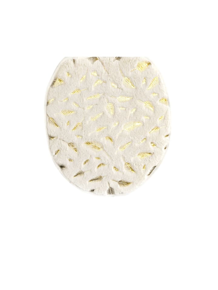 3 teiliges Badematten-Set mit Federmotiv aus Polyester in Creme