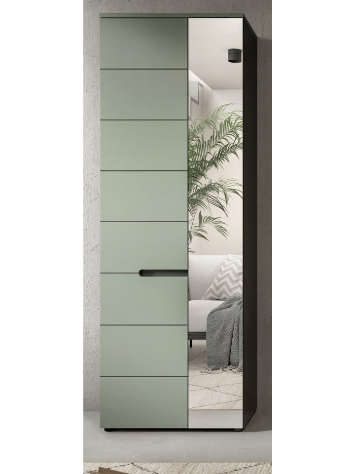Garderobenschrank Salbei Grün, Basalt grau, Schuhschrank 65 cm mit Soft-Close