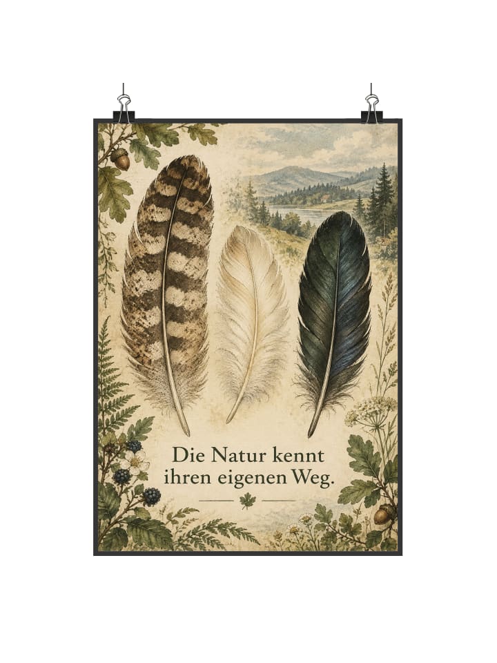 Poster Feder rustikal Design mit Spruch in Weiß