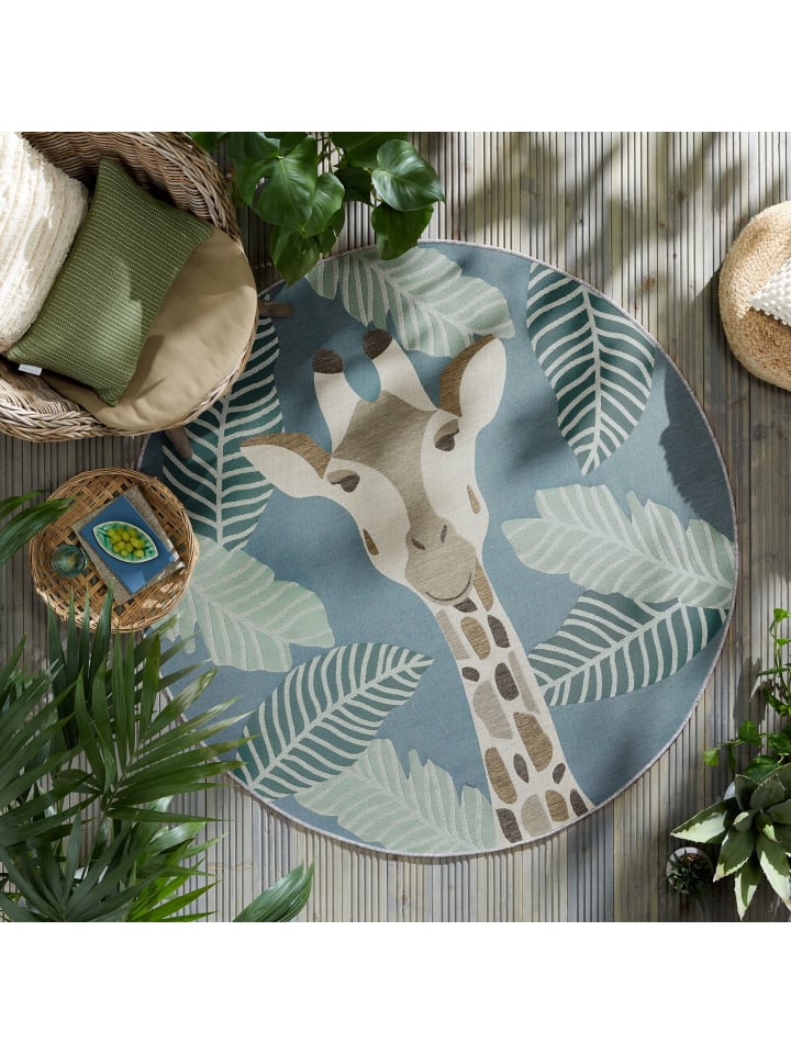 Outdoor-Teppich mit Giraffenmotiv, kreisrund, Safari-Spielteppich