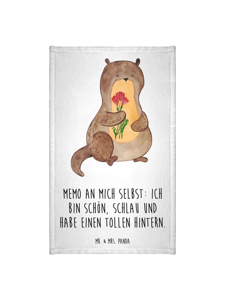 Handtuch Otter Blumenstrauß mit Spruch in Weiß