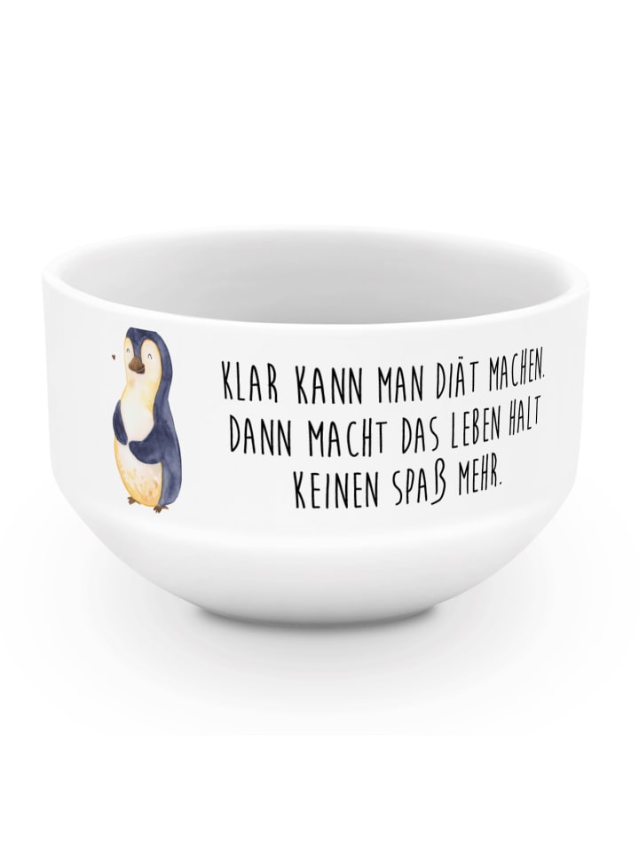 Müslischale Pinguin Diät mit Spruch in Weiß