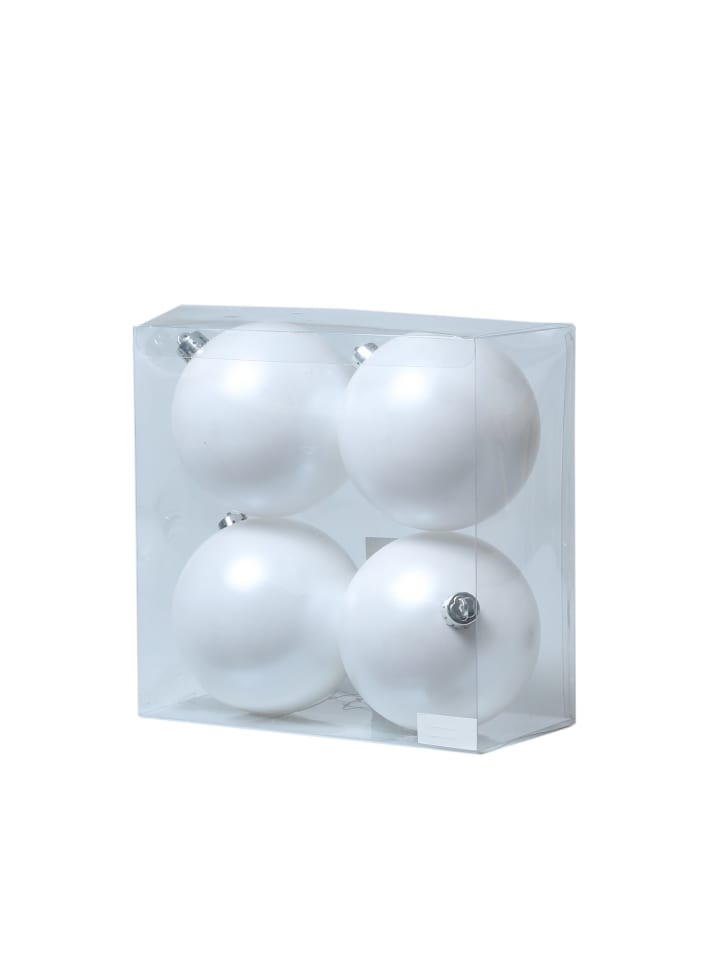4er Set Christbaumkugeln Weihnachtskugeln bruchfest D: 10cm in weiß