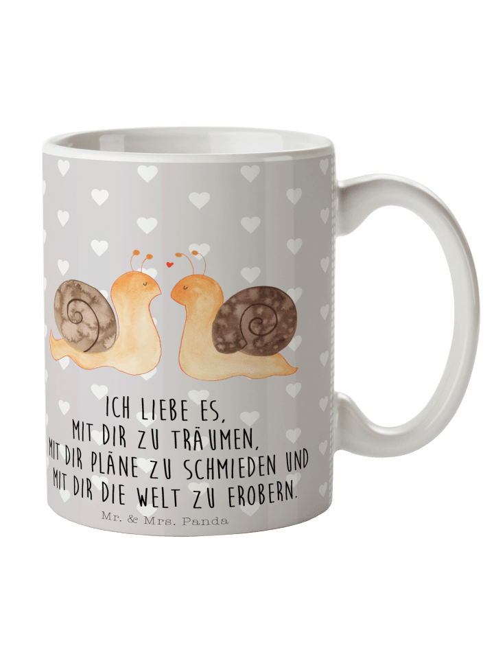 Tasse Schnecken Liebe mit Spruch in Grau Pastell