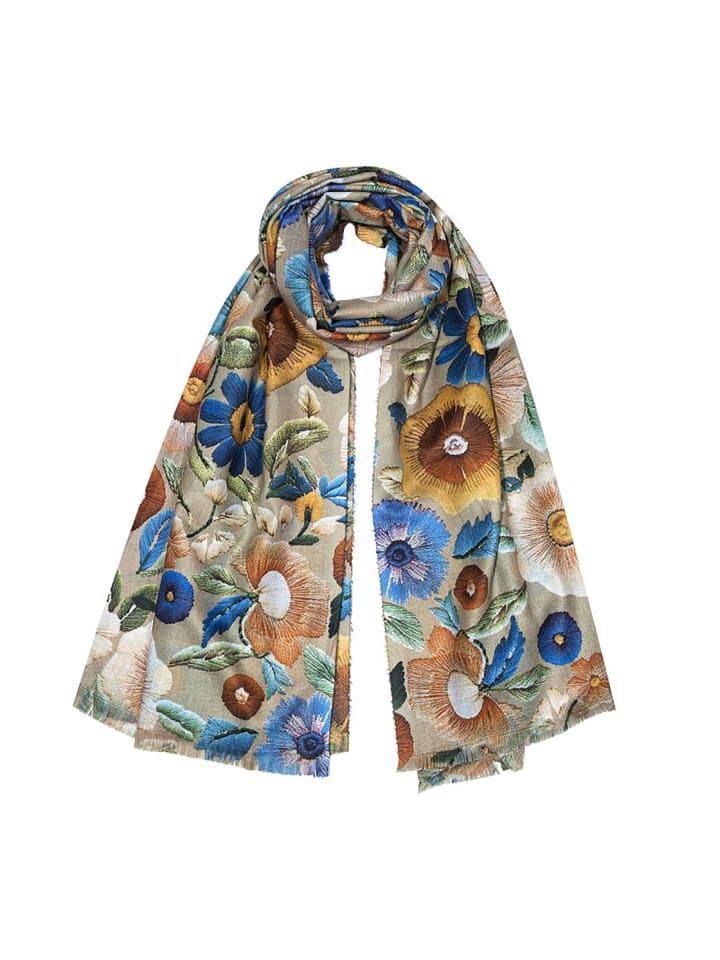 Schal Blumenprint Kurze Fransen Weicher Fall in Beige