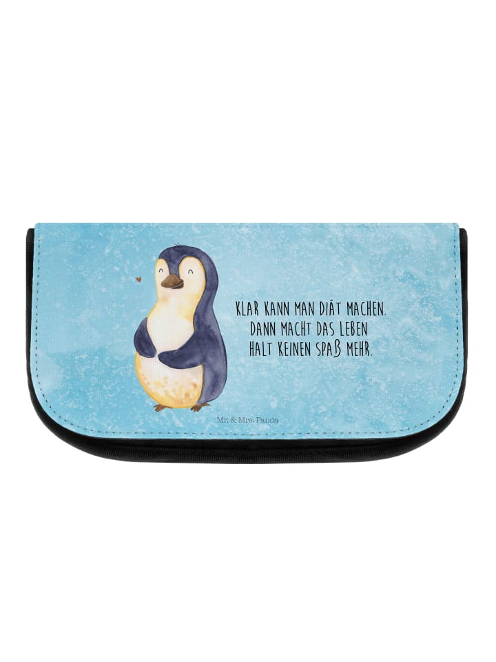 Waschbeutel Pinguin Diät mit Spruch in Eisblau