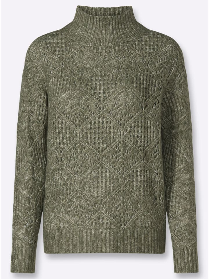 Stehkragen-Pullover in khaki-meliert