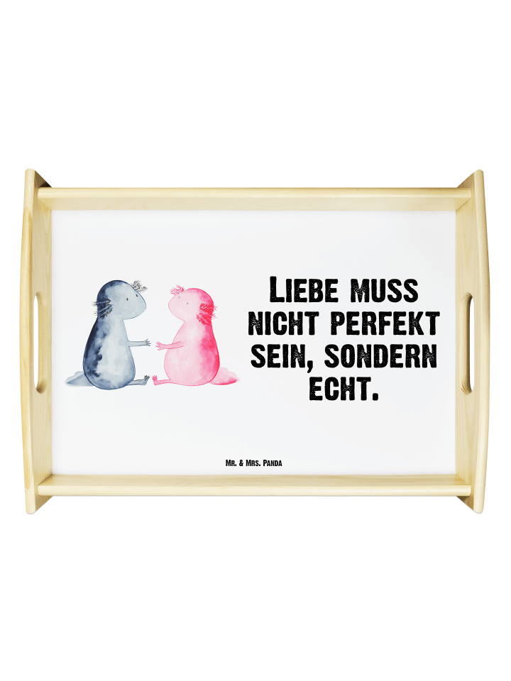 Serviertablett Axolotl Liebe mit Spruch in Weiß