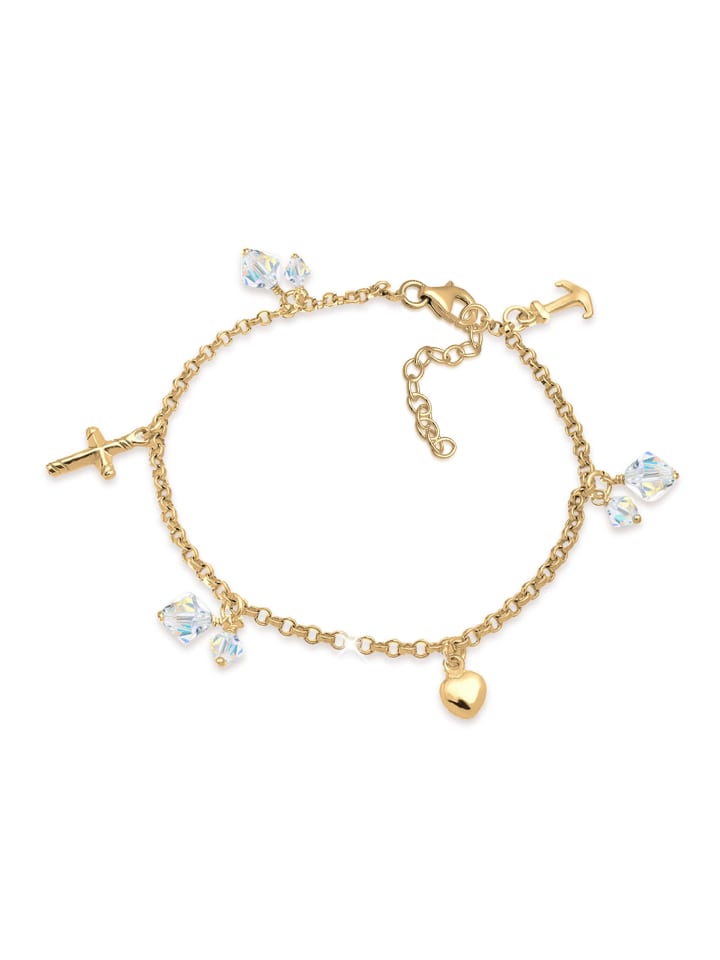 Armband 925 Sterling Silber Anker, Bettelarmband, Herz, Kreuz in Gold