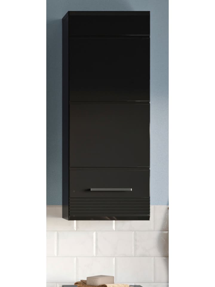 Hängeschrank schwarz Hochglanz 30 cm, Badschrank glänzend
