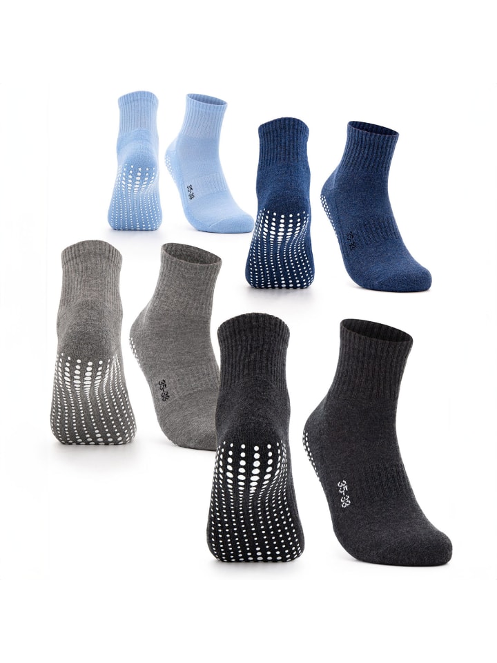 4er Pack Stoppersocken Madeleine in Schwarz-Grau-Blau