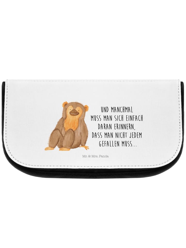Kulturtasche Affe mit Spruch in Weiß