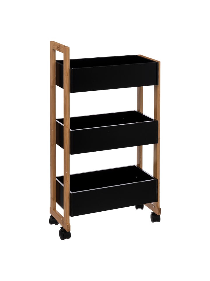 Badwagen BAMBOO, Bambusregal - 3 Ebenen in Schwarz, 20 x 80 x 40 cm