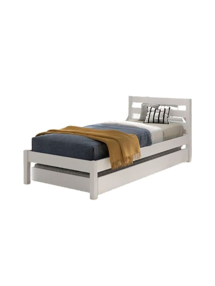 EINZELBETT 90x200 Kiefer weiß robust stabil mit Bettschublade