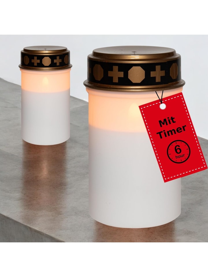 Novaliv 2 Stück Grablichter LED ohne Batterie und Timer 6/18 Grablicht in Weiß