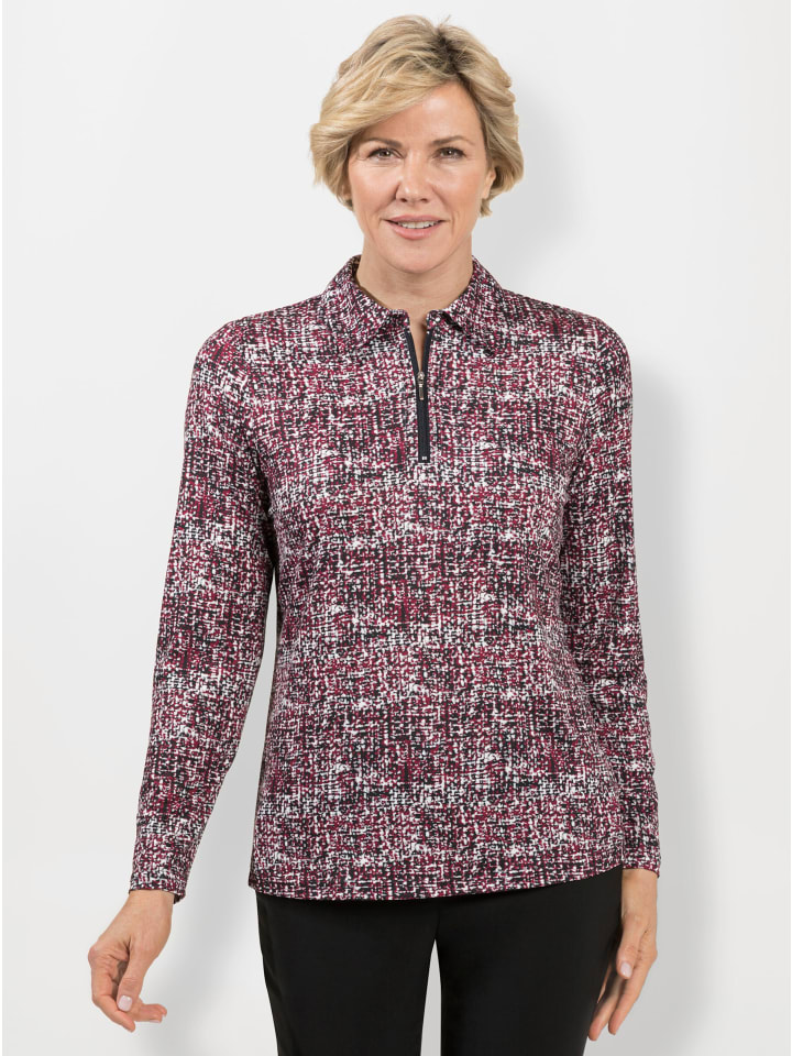 Poloshirt in kirsche-steingrau-bedruckt