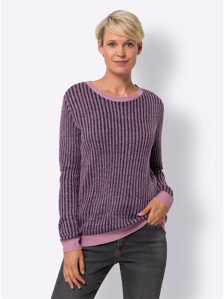 Rundhals-Pullover in marine-altrosa