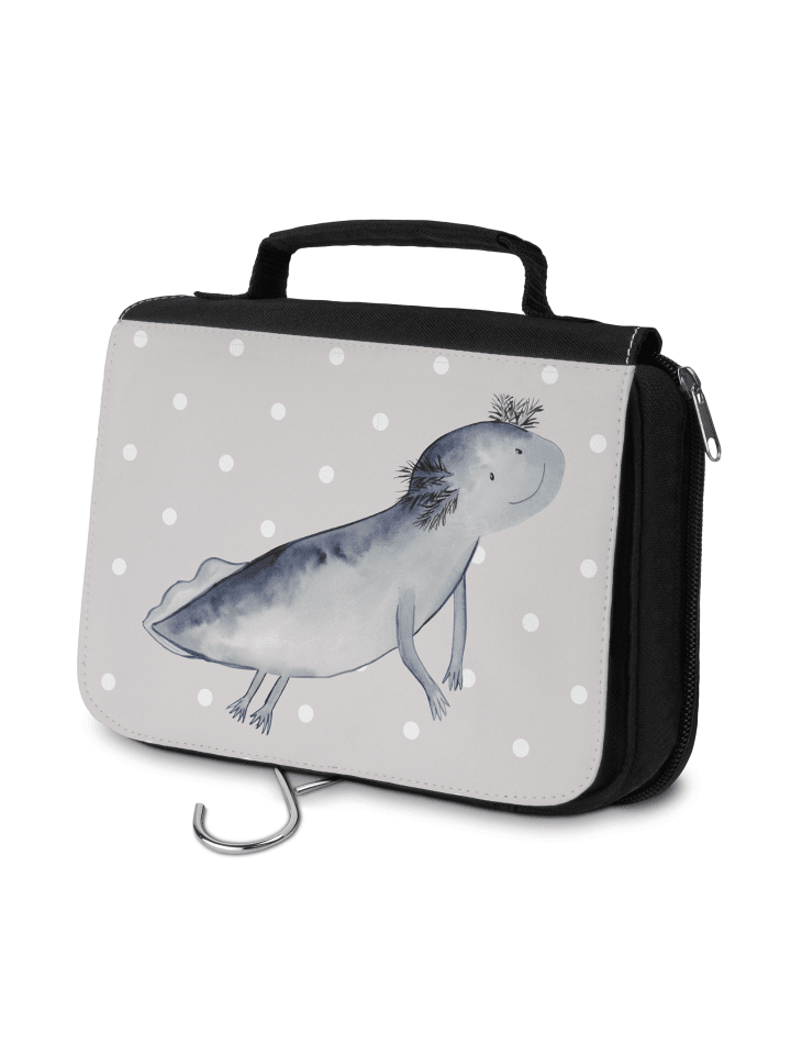 Kulturtäschchen Axolotl Schwimmen ohne Spruch in Grau Pastell