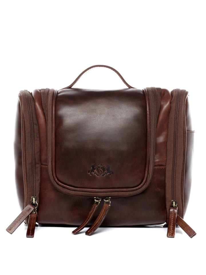 Leder-Kulturbeutel echt Leder Kulturtasche zum Aufhängen braun Dexter in braun