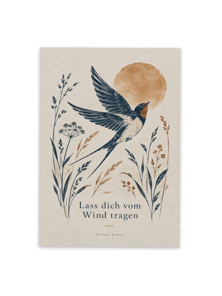 Postkarte Schwalbe poetisch Design mit Spruch in Weiß