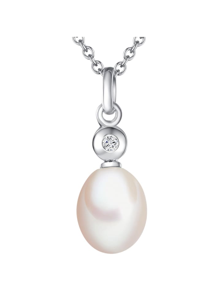 Diamant-Kette aus Sterling Silber mit Diamant und Süßwasser-Zuchtperle in silber