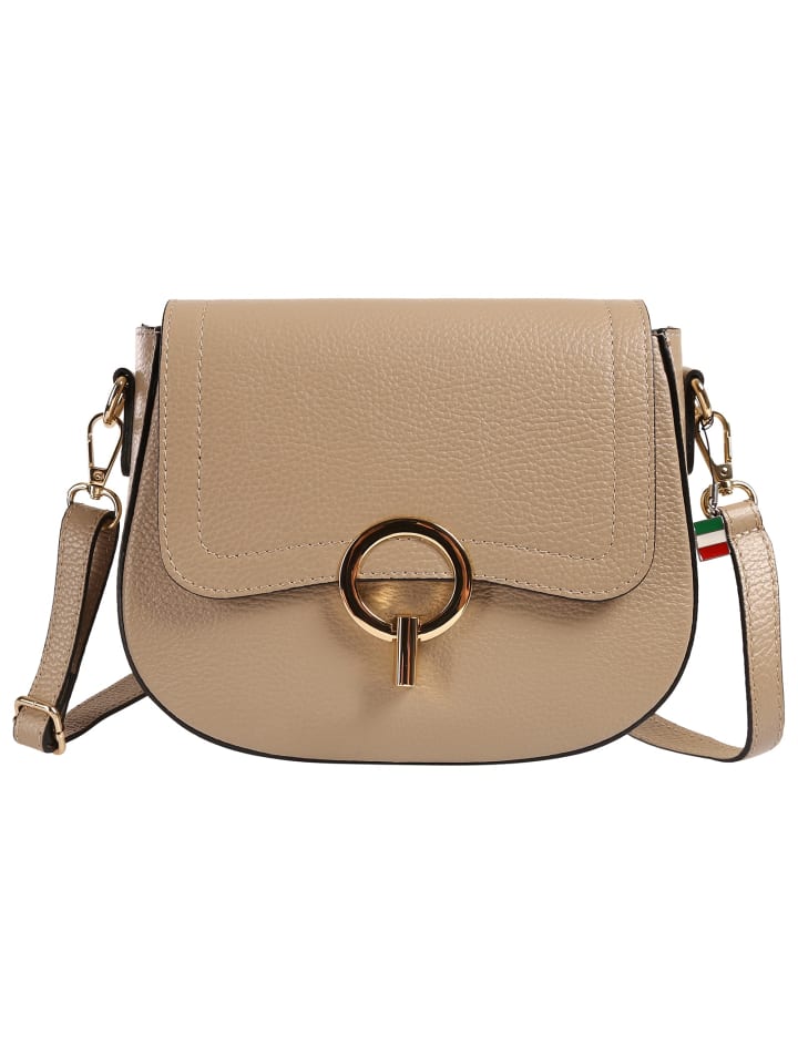 Florence Umhängetasche Leder taupe, beige ca. 23cm