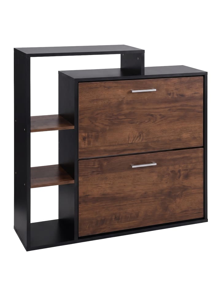 Schuhschrank in Braun/ Schwarz - (B)80 x (H)90 x (T)23,5 cm