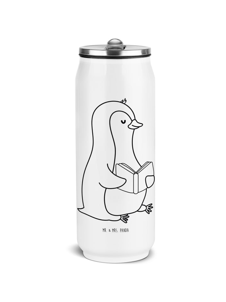 Thermoflasche Pinguin Buch ohne Spruch in Weiß